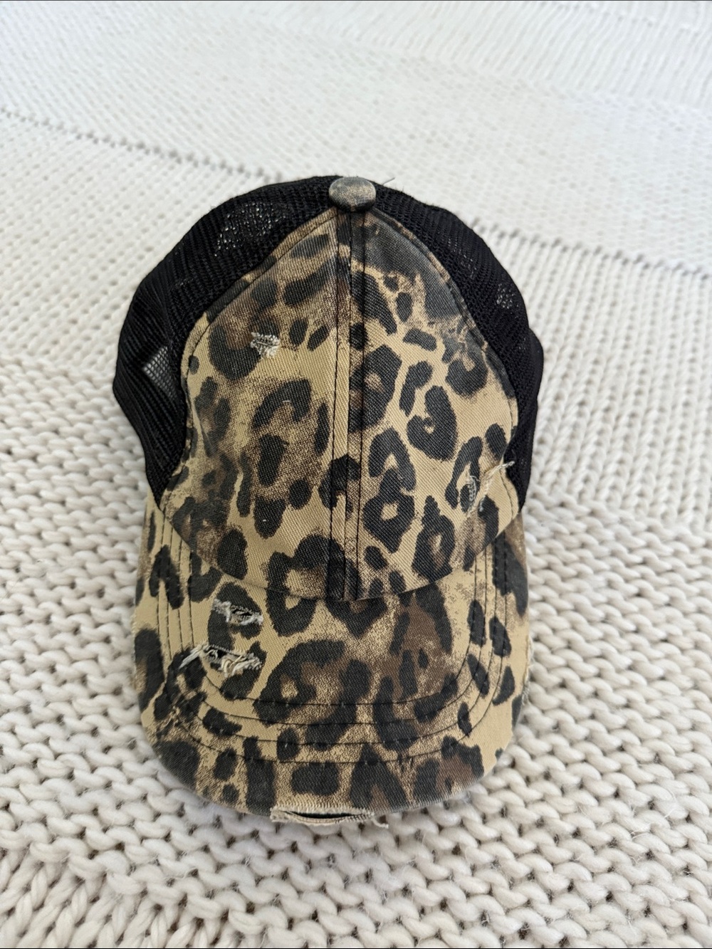 C.C Leopard Print Mesh Trucker Hat in Tan and Black